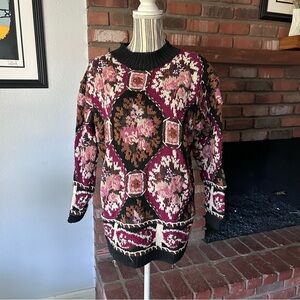 VTG Express Tricot Floral Knit Sweater Sz L